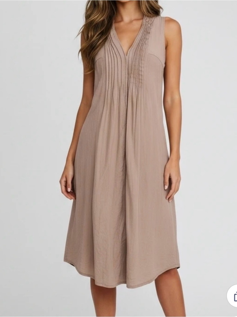 Sunflower Trapeze Dress Women's Large Brown Ruched Linen Sleeveless S